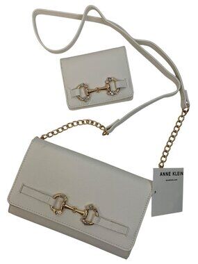 Anne Klein 2 Pc Crossbody & Wallet Set White Faux Leather Gold Hardware